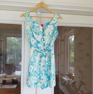 Vintage blue and white floral romper